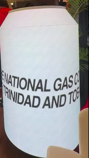 Timesquare LED can wrapped in white National Gas Company creative at an indoor event